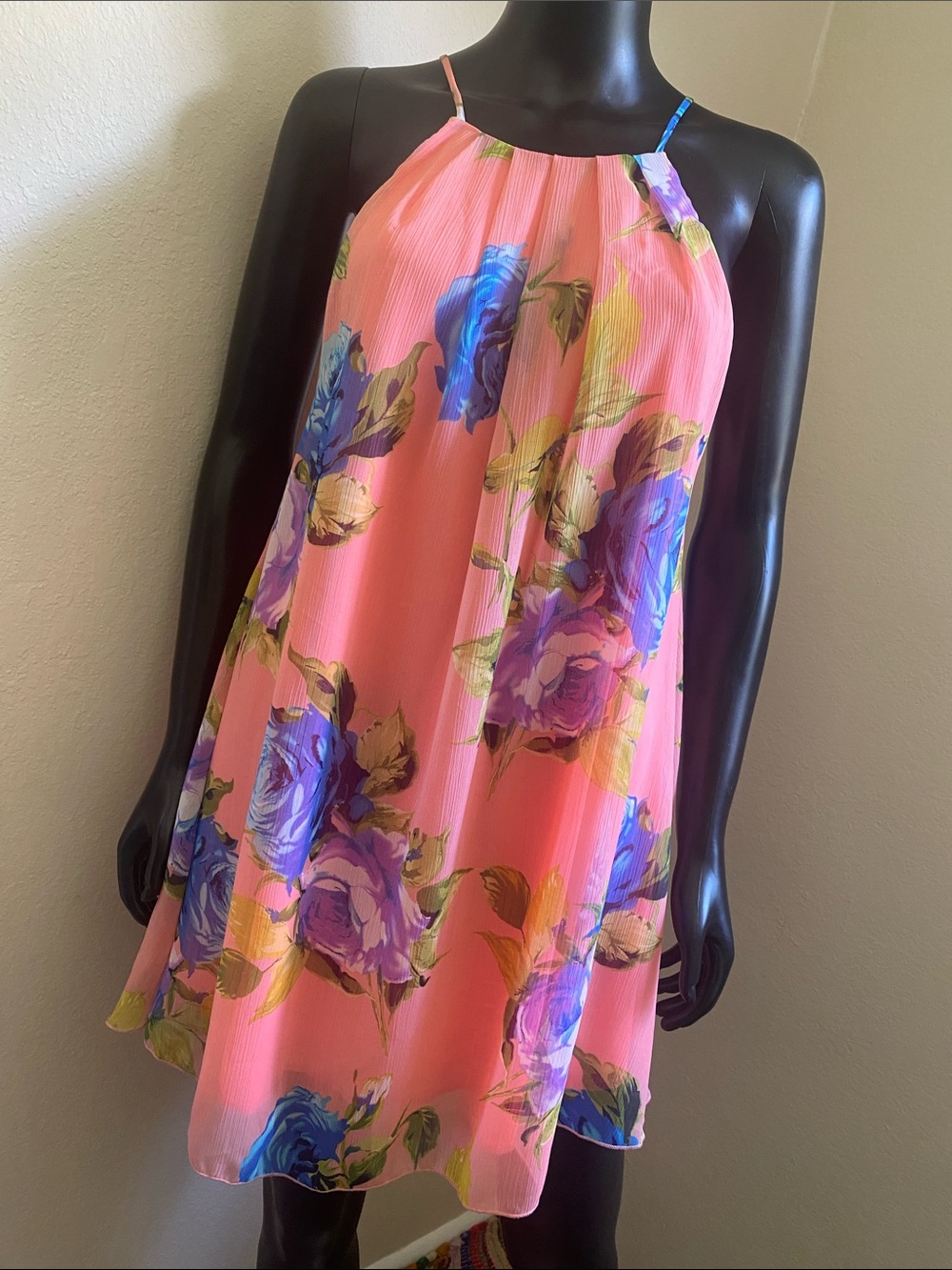 Trac Coral Pink Floral Halter Dress | Vacation Ready & Feminine